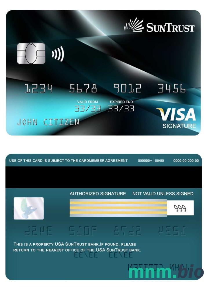 USA SunTrust bank podpis karta przykład w formacie PSD